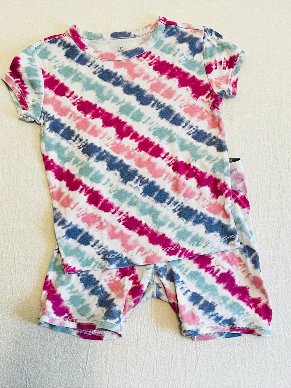 Gap Kids Girls 10 Organic Cotton Pastel Tie Dye Summer Pajama Set Pink Blue